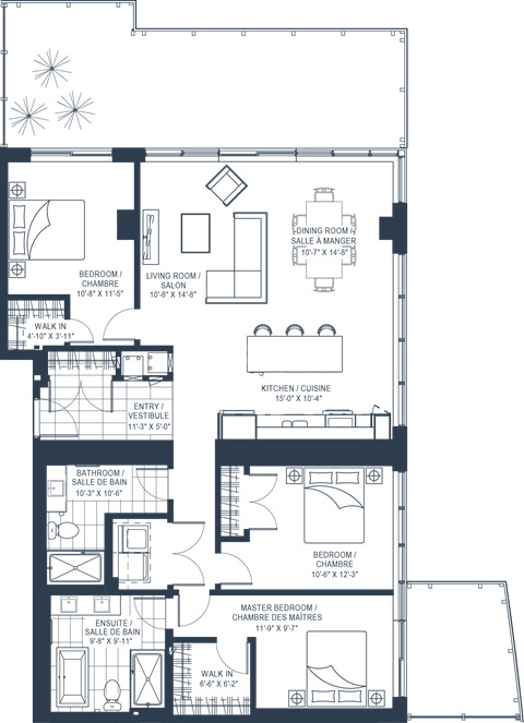 Floor plan for 3 beds, 2 baths, 2038 sqft